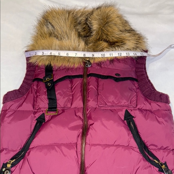 Peeples & Lula Puffer Vest Burgundy Black Faux Fur Collar Stylish Layering Sz S - Picture 11 of 16